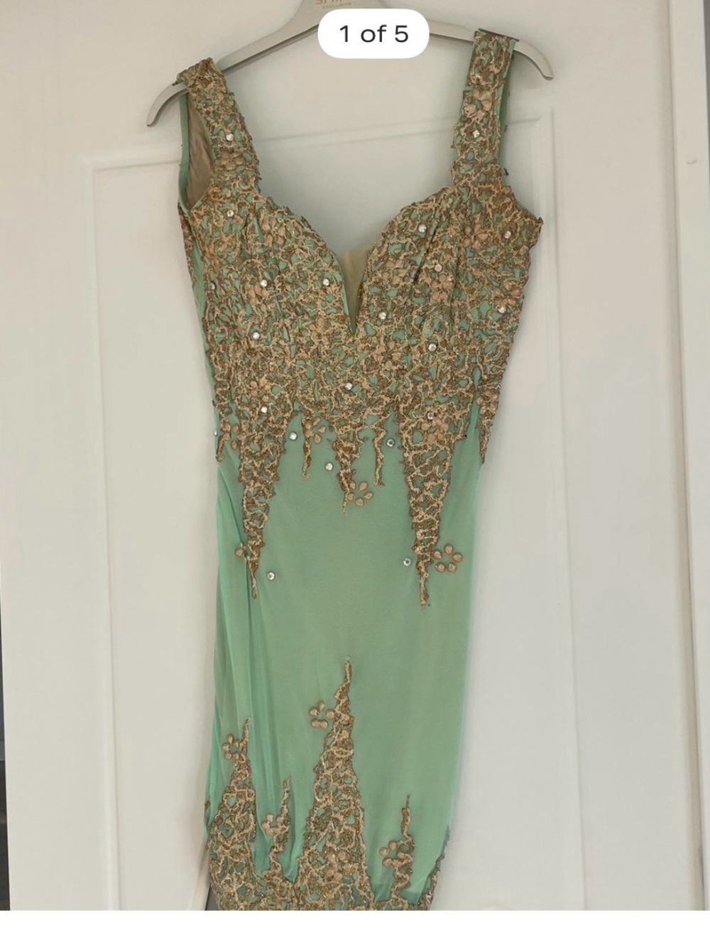 Embellished Mint Green Strapless Evening Dress